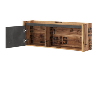 Arte Modern Fargo Hanging Cabinet With Open Compartment And Hinged Door In Raw Steel & Canyon Alpine Spruce W1100mm X H400mm X D280mm from B&Q