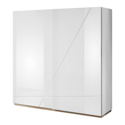 Arte Luxurious Futura Sliding Door Wardrobe With Shelves And Hanging Rail In White Gloss & Oak Riviera (W2000mm X H2160mm X D600mm) from B&Q