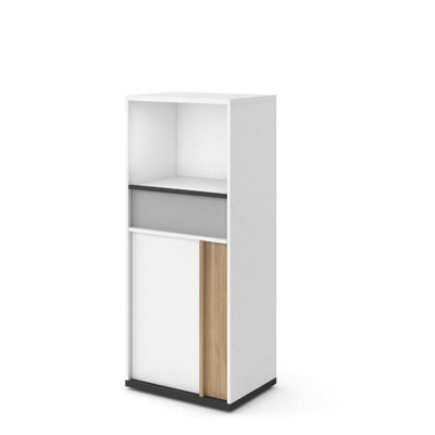 Arte Stylish Imola Sideboard Cabinet With Open Compartment In White MattSpacious And Modern (H)1300mm (W)550mm (D)400mm from B&Q