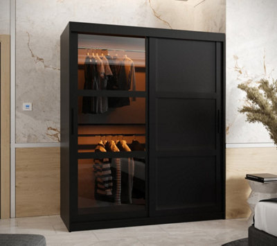 Arte Parma Iii Sliding Door Wardrobe (H2000mm W1500mm D620mm) With Shelves -Black Matt from B&Q