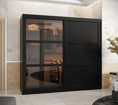 Arte Parma Iiii Mirrored And Smoked Glass Sliding Door Wardrobe (H2000mm W2000mm D620mm) With Shelves -Black Matt from B&Q