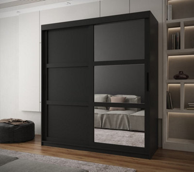 Arte Arendal Iii  Mirrored  Sliding Door Wardrobe With Panel Doors (H2000mm W1800mm D620mm)Black Matt from B&Q