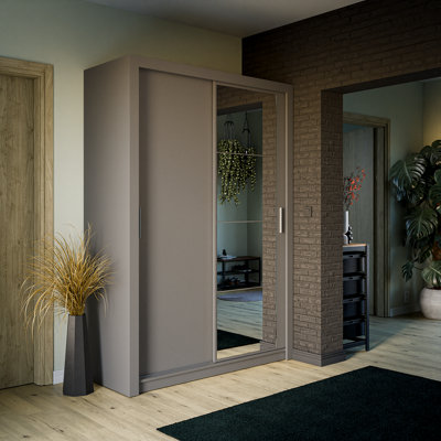 Arte Lux Iv Sliding Door Wardrobe W1500mm H2150mm D600mmModern Grey With Mirrored Accent from B&Q