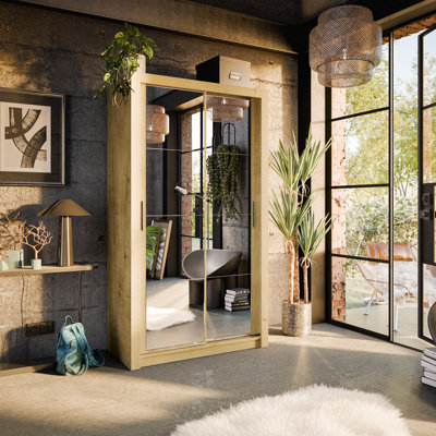 Arte Lux XixSophisticated Mirrored Sliding Door Wardrobe (H2150mm W1200mm D600mm) With Customisable Interior LayoutOak Artisan from B&Q