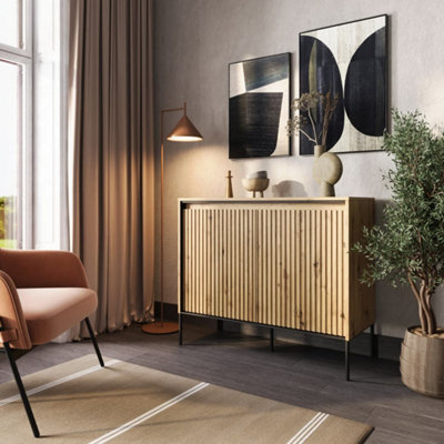 Arte Modern Trend Large Sideboard Cabinet (H1660mm W830mm D400mm)Oak Artisan With Black Legs from B&Q