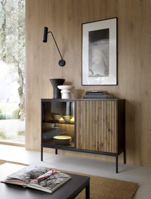 Arte Sento Display Sideboard Cabinet (H)830mm (W)1040mm (D)390mm With Led LightingDark Oak And Black Matt from B&Q