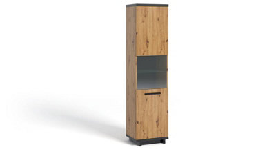Arte Ines 11 Tall Display CabinetTimeless Oak Artisan & Black With Glass ShelfW500mm X H2000mm X D400mm from B&Q