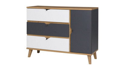 Arte Memone Sideboard CabinetVersatile Golden Oak With Graphite & White Matt FinishW1200mm X H900mm X D400mm from B&Q