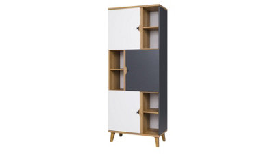 Arte Memone Creative Display CabinetGolden Oak With Graphite & White MattW800mm X H2000mm X D400mm from B&Q