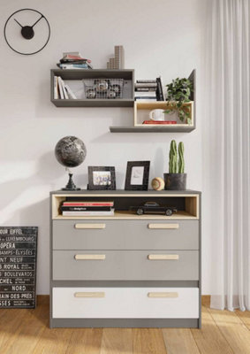 Arte Pok Children's Chest Of Drawers (H)900mm (W)1000mm (D)400mmGrey & White Functional Storage Furniture from B&Q