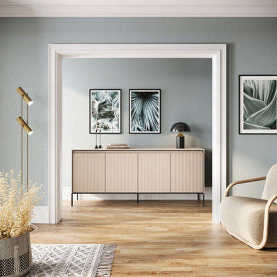 Arte Chic And Modern Large Sideboard Cabinet  With Fluted Front(H)830mm (W)1930mm (D)400mmSand Beige from B&Q