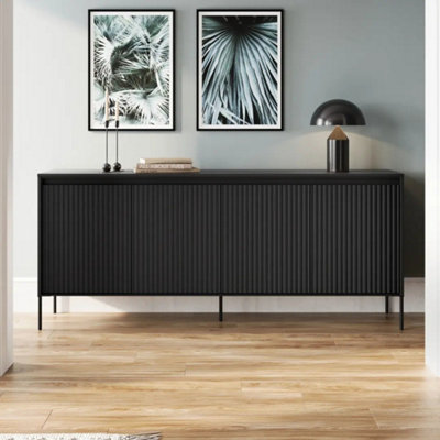 Arte Chic And Modern Large Sideboard Cabinet  With Fluted Front(H)830mm (W)1930mm (D)400mmBlack Matt from B&Q