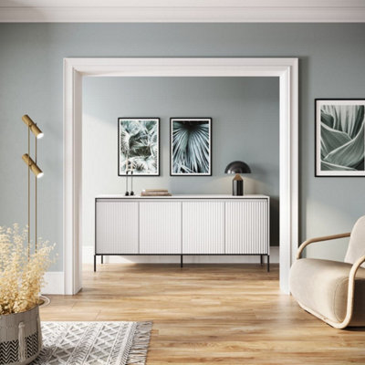 Arte Chic And Modern Large Sideboard Cabinet  With Fluted Front(H)830mm (W)1930mm (D)400mmWhite Matt from B&Q