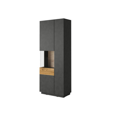 Arte Silke 12 Tall Display Cabinet In Matera & Wotan OakModern Storage With Glass SectionLeft W800mm X H2070mm X D400mm from B&Q