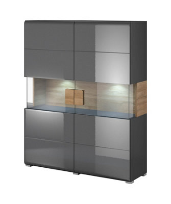 Arte Toledo 42 Display CabinetBold Grey Gloss & San Remo Oak Sophistication With Led Lighting OptionW1220mm X H1520mm X D390mm from B&Q
