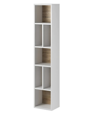 Arte Toledo 88 BookcaseSlimline White Matt & San Remo Oak With Versatile StorageW320mm X H1590mm X D250mm from B&Q