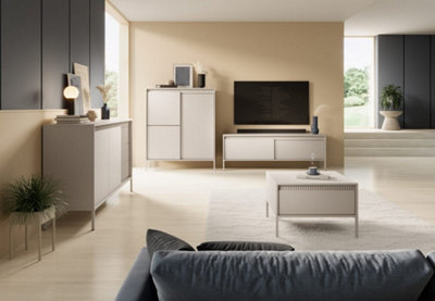 Arte Sleek Senne Sideboard Cabinet (H)810mm (W)1540mm (D)400mmBlack Matt With Fluted Fronts from B&Q
