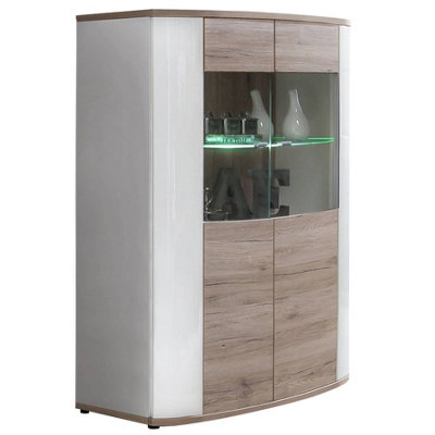 Arte Rondo 30 Display Cabinet In White Gloss & Oak San Remo1000mm X 1300mm X 400mmModern Elegance With Illuminable Shelf from B&Q
