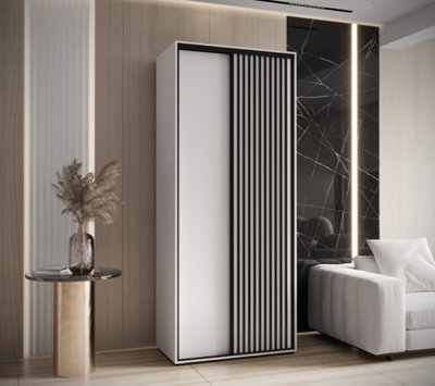 Arte Stylish Sapporo Sliding Door Wardrobe With Shelves And Hanging RailsWhite Matt (H)2050mm (W)1000mm (D)600mm from B&Q