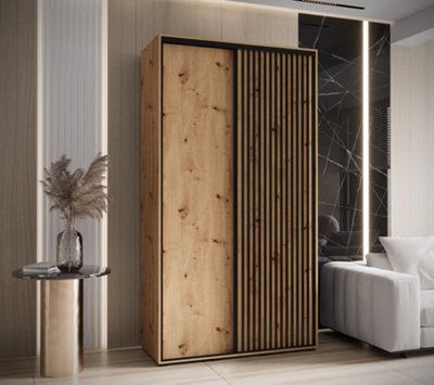 Arte Sleek Sapporo Sliding Door Wardrobe For Modern Storage NeedsOak Artisan  (H)2050mm (W)1300mm (D)600mm from B&Q