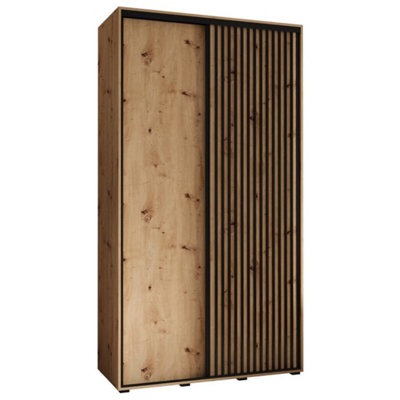 Arte Stylish Sapporo Sliding Door Wardrobe With Lamella EffectOak Artisan  (H)2050mm (W)1400mm (D)600mm from B&Q