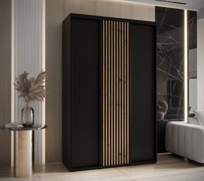 Arte Modern Sapporo Sliding Door Wardrobe 150Cm In Black: Stylish Storage For Small Spaces (H)2050mm (W)1500mm (D)600mm from B&Q