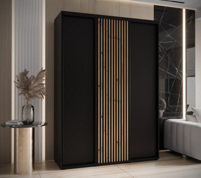 Arte Sleek Sapporo Sliding Door Wardrobe 170Cm In Black Matt: Modern Bedroom Storage (H)2050mm (W)1700mm (D)600mm from B&Q