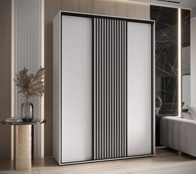 Arte Contemporary Sapporo Sliding Door Wardrobe 170Cm In White Matt: Chic Closet Organiser (H)2050mm (W)1700mm (D)600mm from B&Q