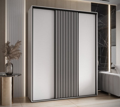 Arte Contemporary Sapporo Sliding Door Wardrobe In White Matt: Chic Closet Organiser (H)2050mm (W)1700mm (D)600mm from B&Q