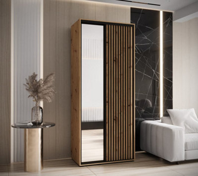 Arte Sapporo IiOak Artisan Mirrored Sliding Door WardrobeCompact Storage For Modern Living (H)2050mm (W)1100mm (D)600mm from B&Q