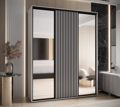 Arte Sapporo IiAiry White Mirrored Sliding Door WardrobeCompact Storage For Modern Living (H)2050mm (W)1900mm (D)600mm from B&Q