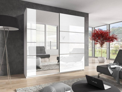 Arte Beta Gloss Sliding Door Wardrobe H2100mm W1800mm D600mmWhite Gloss & Mirrored Finish For Elegant Bedrooms from B&Q