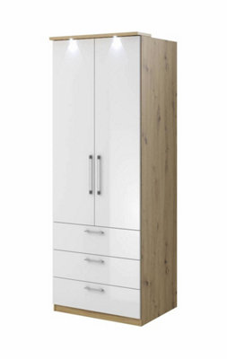 Arte Compact Optima 68 Hinged Wardrobe In Oak Artisan With Gloss FrontVersatile StorageH2170mm W800mm D630mm from B&Q