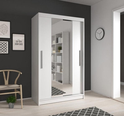 Arte Elegant White Sliding Door Wardrobe W1200mm H2000mm D610mm With Mirrored Design from B&Q