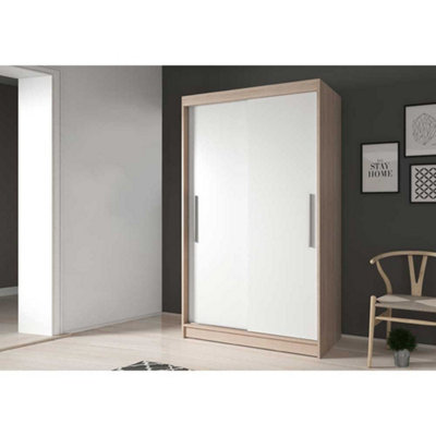 Arte Elegant Neomi 4 Oak Sonoma Carcass & White Sliding Door Wardrobe W1200mm H2000mm D610mm With Six Compartments from B&Q