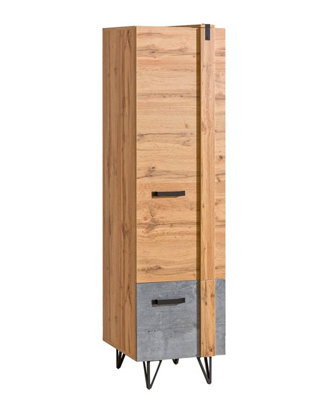 Arte Slimline Elegance: Lofter Tall Cabinet In Oak Wotan & ConcreteH1871mm W451mm D553mm from B&Q