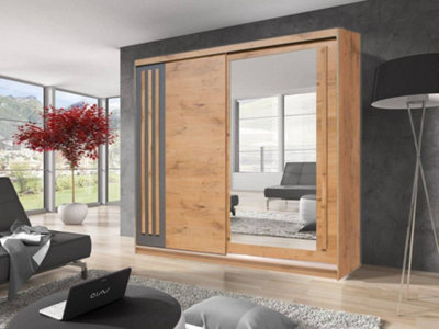 Arte Effect 2 Mirrored Sliding Door Wardrobe In Oak LancelotW2000mm H2160mm D590mmElegant And Spacious