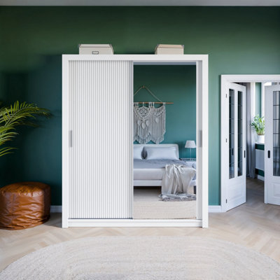 B&Q - Arten Lux 28 White Matt 2 Door Sliding Wardrobe 180Cm With MirrorLed Light2 Shelves & 2 Rails