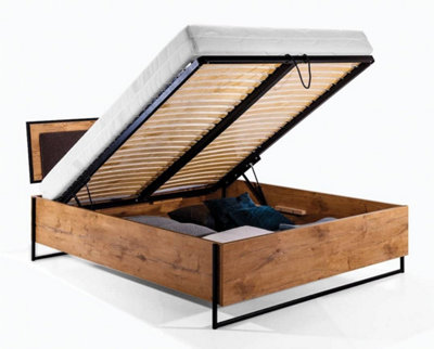 B&Q -  Loft Ottoman Bed With Elegant StorageEu Super King Oak Lancelot & BlackH1000mm W1900mm D2160mm
