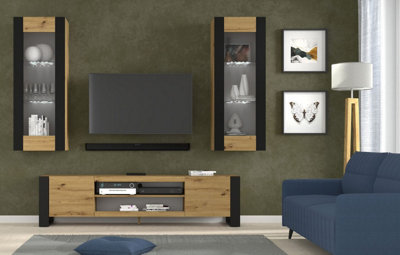 Arte Mondi B Entertainment Wall Unit H1720mm W1880mm D400mm -Living Room Furniture In Modern Oak Artisan Finish from B&Q