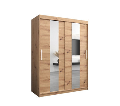 Arte Elegant Oak Artisan Pole Sliding Door Wardrobe W1500mm H2000mm D620mm Mirrored Classic Storage Solution from B&Q