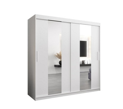 Arte Modern White Pole Sliding Door Wardrobe W2000mm H2000mm D620mm Mirrored Sleek Storage Solution from B&Q