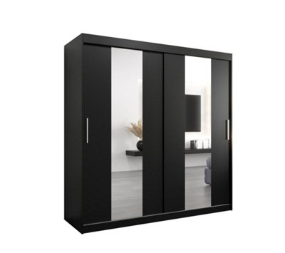 Arte Sleek Black Pole Sliding Door Wardrobe W2000mm H2000mm D620mm Mirrored Contemporary Storage Solution from B&Q