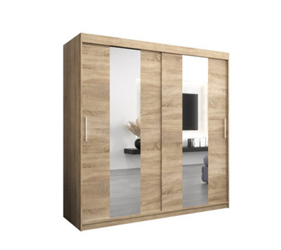 Arte Stylish Oak Sonoma Pole Sliding Door Wardrobe W2000mm H2000mm D620mm Mirrored Elegant Storage Solution from B&Q