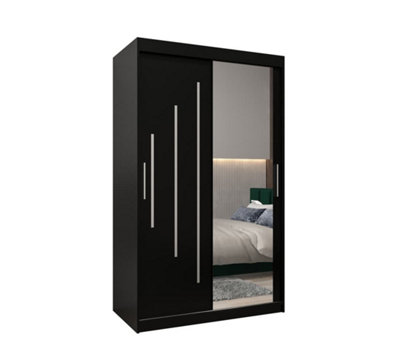 Arte Sleek Black York Ii Sliding Door Wardrobe W1200mm H2000mm D620mm Mirrored Modern Storage Solution from B&Q