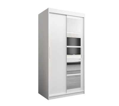 Arte Modern White Roma I Sliding Door Wardrobe W1000mm H2000mm D620mm Mirrored Sleek Storage Solution from B&Q