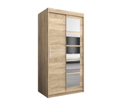 Arte Stylish Oak Sonoma Roma I Sliding Door Wardrobe W1000mm H2000mm D620mm Mirrored Elegant Storage Solution from B&Q