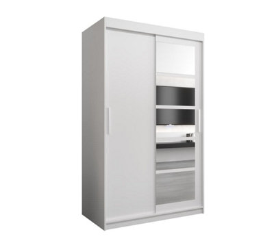 Arte Modern White Roma I Sliding Door Wardrobe W1200mm H2000mm D620mm Mirrored Vertical Handles Sleek Storage Solution from B&Q