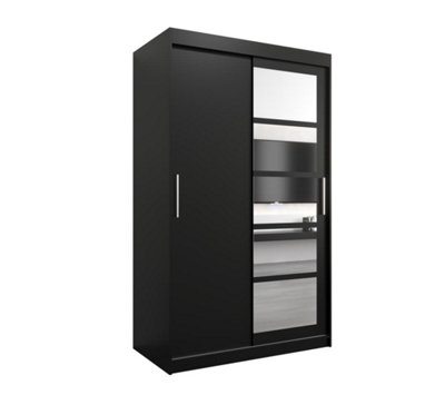 Arte Sleek Black Roma I Sliding Door Wardrobe W1200mm H2000mm D620mm Mirrored Vertical Handles Contemporary Storage Solution from B&Q