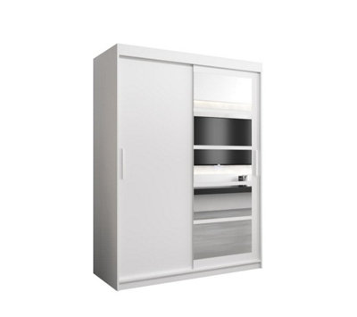 Arte Modern White Roma I Sliding Door Wardrobe W1500mm H2000mm D620mm Mirrored Vertical Handles Sleek Storage Solution from B&Q